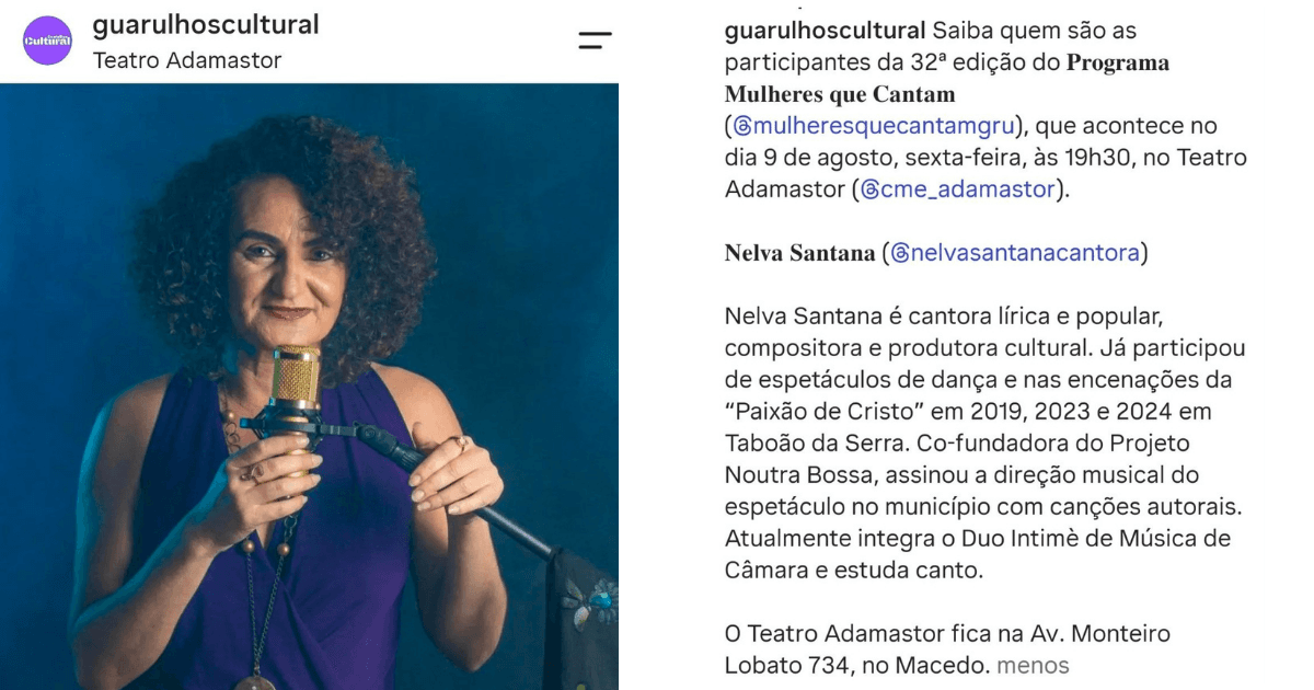 Nellva Sântana no Programa Mulheres que Cantam, no Teatro Adamastor