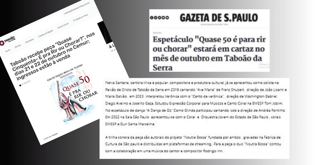 Recortes sobre Quase 50 é para rir ou chorar, com apresentação da trajetória musical de Nelva Santana